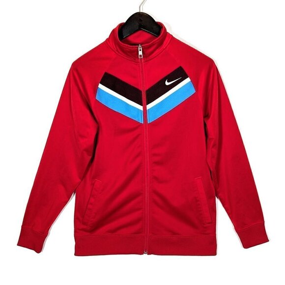 Nike Youth Boys Size XL Full Zip Flight Stripe Track Jacket Red Blue High Neck - Picture 1 of 7